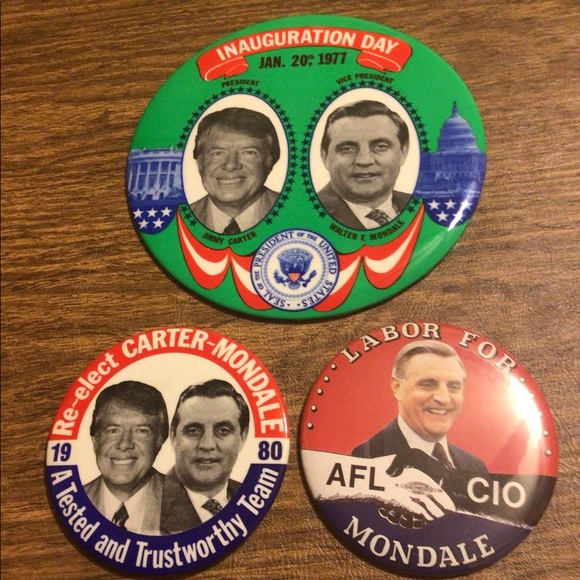 (3) NOS Jimmy Carter & Mondale Political Buttons - Picture 1 of 5